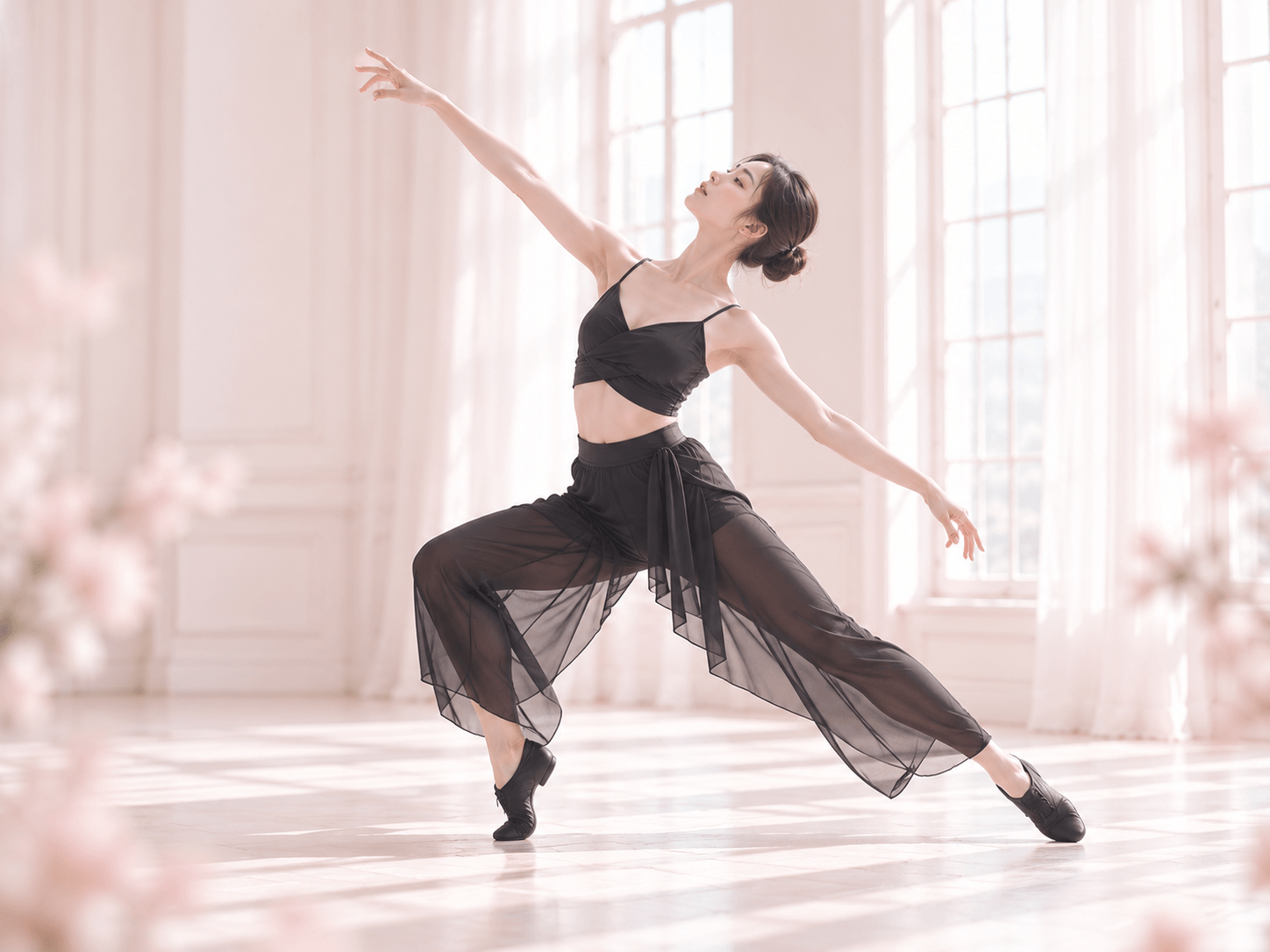 黒い衣装で踊るジャズダンサー
