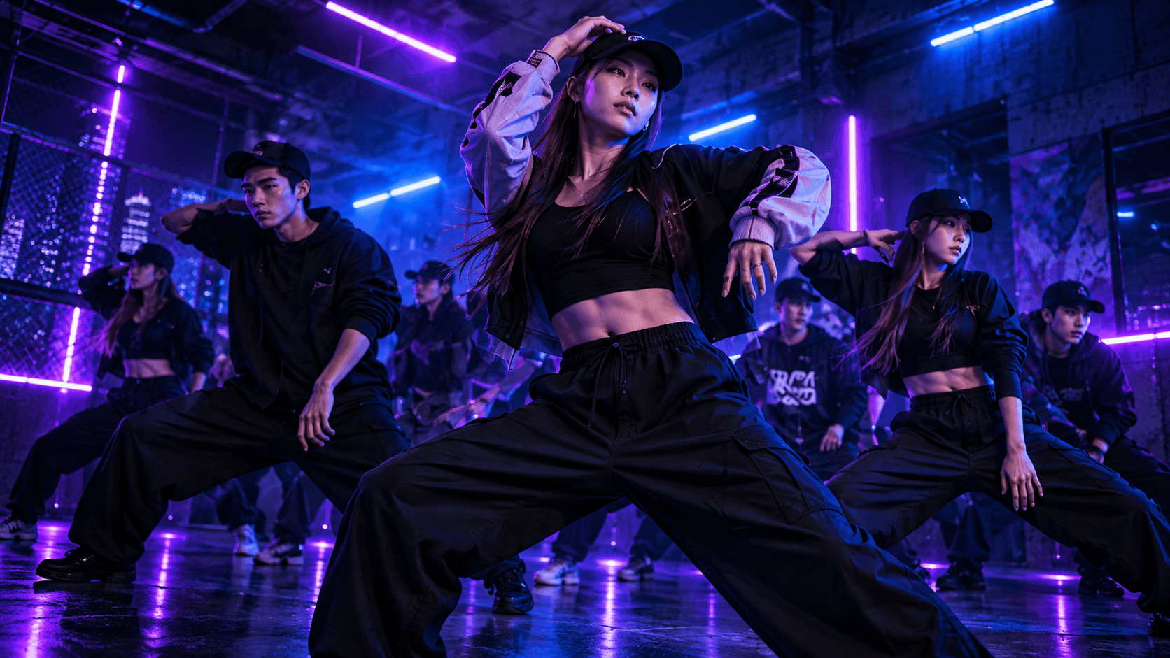 力強く踊るストリートダンスクルー